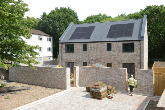 One Planet Cardiff New council housing in Llanishen 2nd July 20 One Planet Cardiff New council housing Trenchard Drive Llanishen with Solar PV plus Air source Heat Pumps and electric car charging facilities